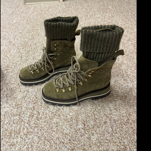 JIMMY CHOO Chike Flat Caper Green Crosta Suede Anle Boots with Knitted Sock 39 - Picture 3 of 10